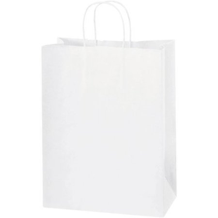 BOX PACKAGING Paper Shopping Bags, 10"W x 5"D x 13"H, White, 250/Pack BGS104W